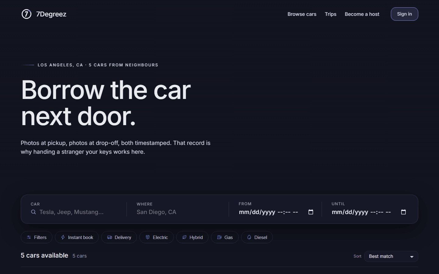 7Degreez — Peer-to-Peer Car Rental - Hero Image