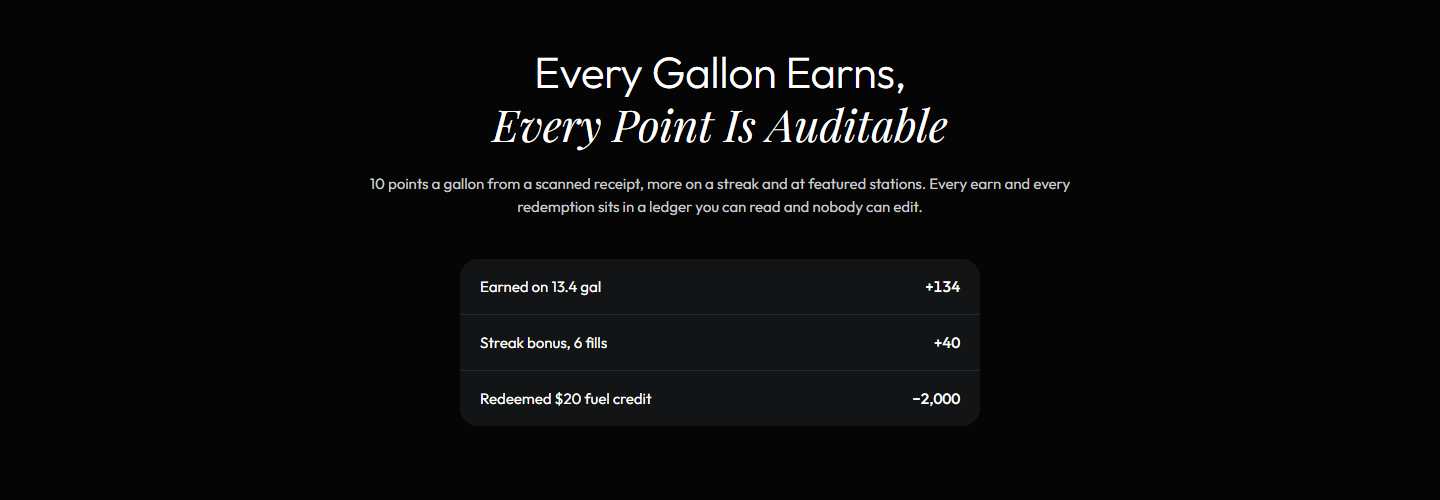 Every gallon earns, every point is auditable